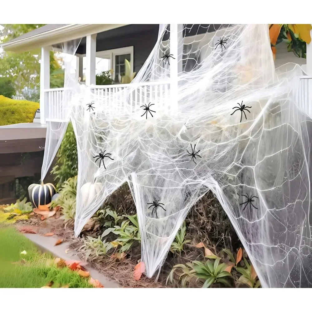 pack of 3 Halloween Spider Web Decoration Stretchy Cobweb with Fake Spiders
